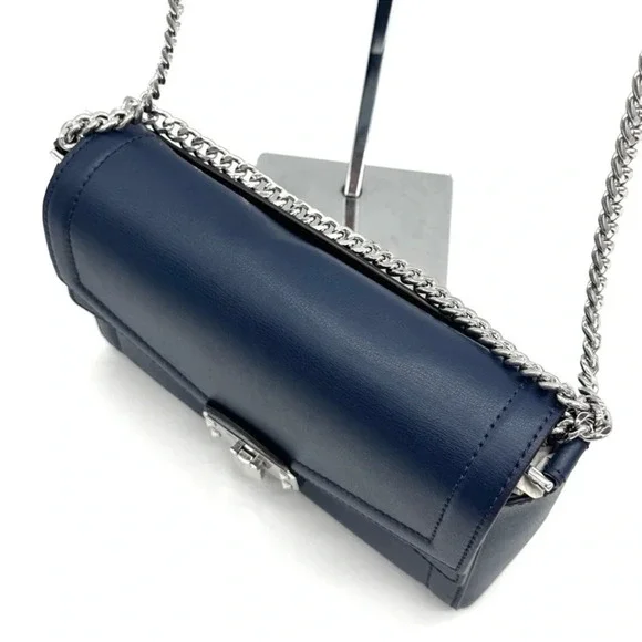 Michael Kors Kinsley leather Medium Shoulder Flap Crossbody Bag Navy Blue - Picture 6 of 9